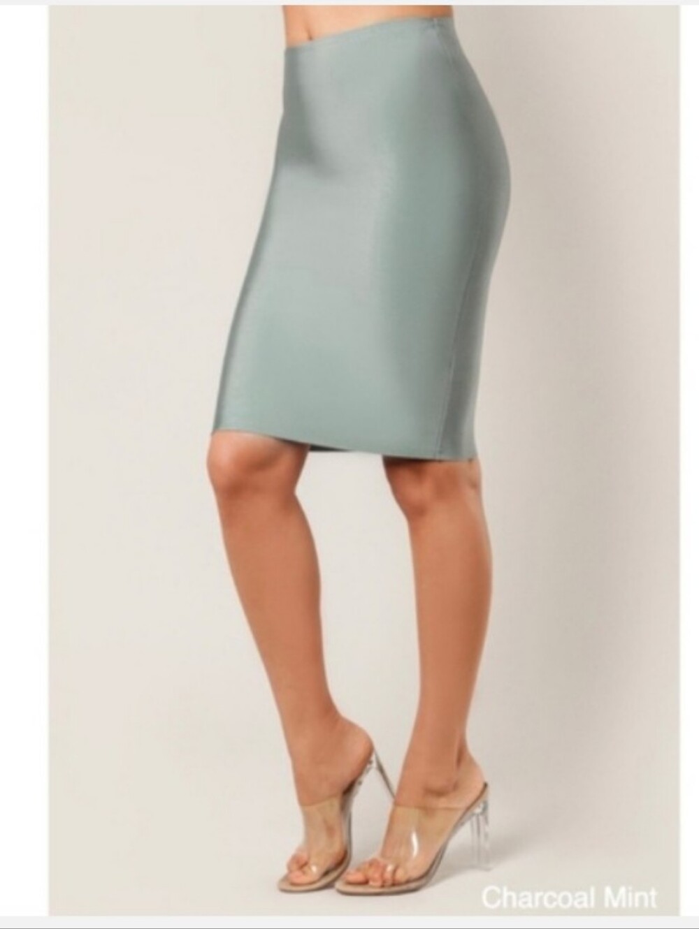 WoW Couture Bandage Style High Waist Bodycon Skirt Charcoal Mint